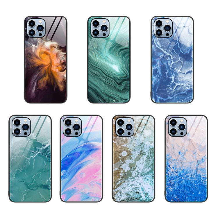 For iPhone 15 Pro Marble Pattern Glass Protective Phone Case(Green Ocean) - HoMEdemic™ 