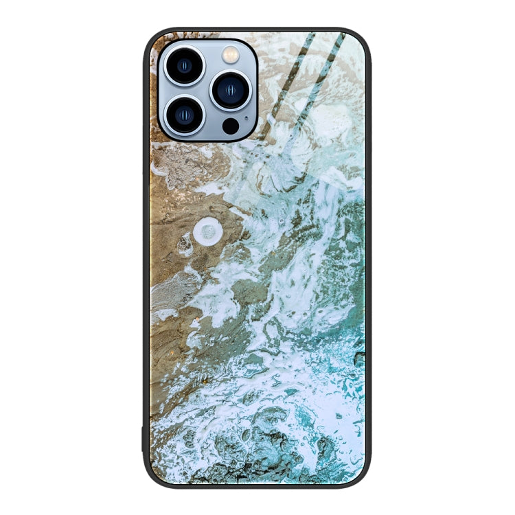 For iPhone 15 Pro Marble Pattern Glass Protective Phone Case(Beach) - HoMEdemic™ 