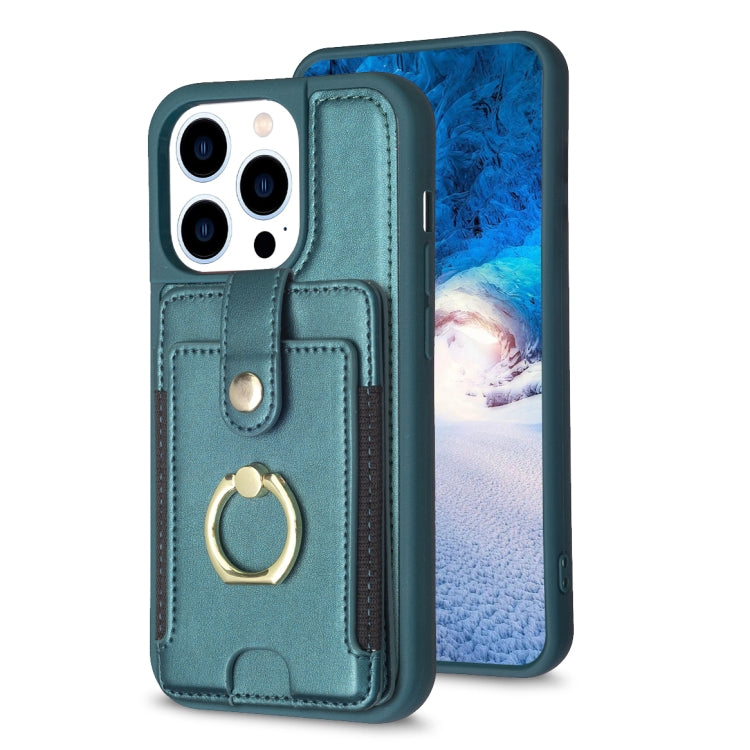 For iPhone 15 Pro BF27 Metal Ring Card Bag Holder Phone Case(Green) - HoMEdemic™ 