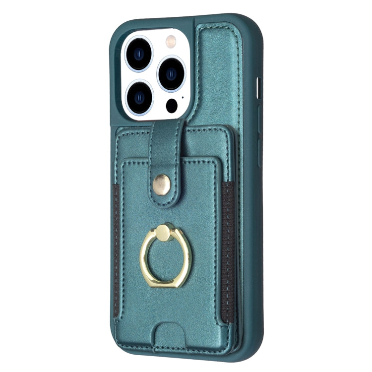 For iPhone 15 Pro BF27 Metal Ring Card Bag Holder Phone Case(Green) - HoMEdemic™ 
