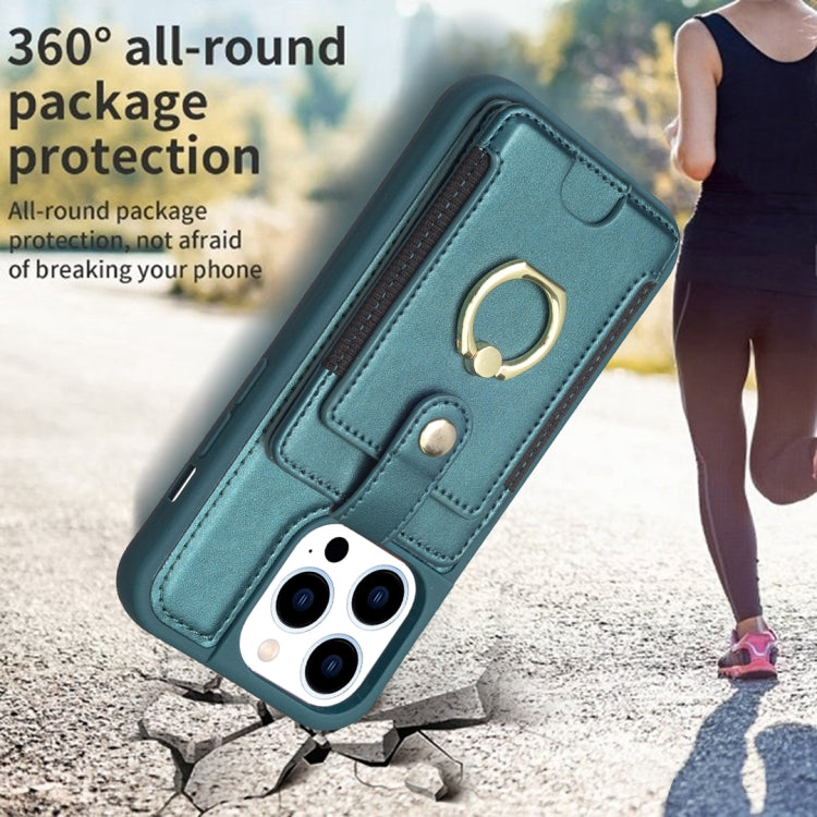 For iPhone 15 Pro BF27 Metal Ring Card Bag Holder Phone Case(Green) - HoMEdemic™ 