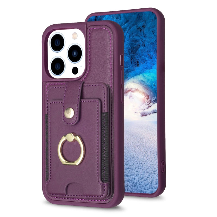 For iPhone 15 Pro BF27 Metal Ring Card Bag Holder Phone Case(Dark Purple) - HoMEdemic™ 