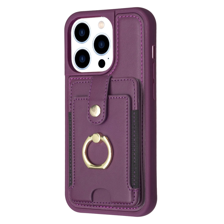 For iPhone 15 Pro BF27 Metal Ring Card Bag Holder Phone Case(Dark Purple) - HoMEdemic™ 