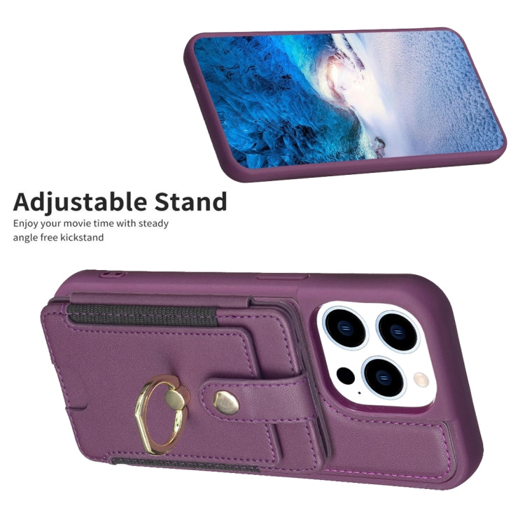 For iPhone 15 Pro BF27 Metal Ring Card Bag Holder Phone Case(Dark Purple) - HoMEdemic™ 