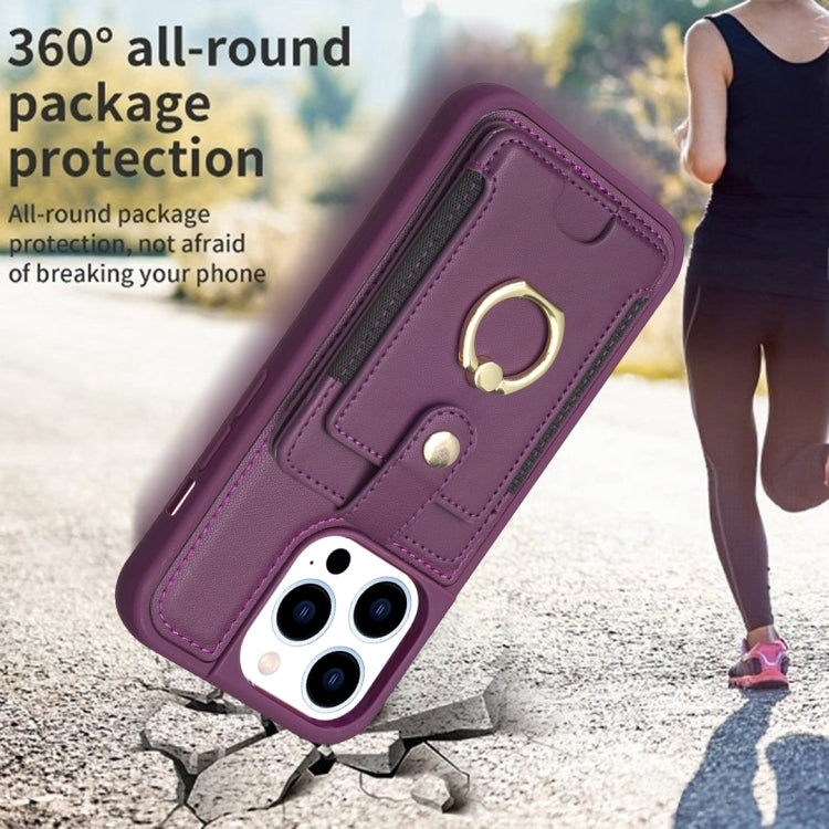 For iPhone 15 Pro BF27 Metal Ring Card Bag Holder Phone Case(Dark Purple) - HoMEdemic™ 