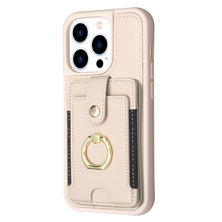 For iPhone 15 Pro BF27 Metal Ring Card Bag Holder Phone Case(Beige) - HoMEdemic™ 
