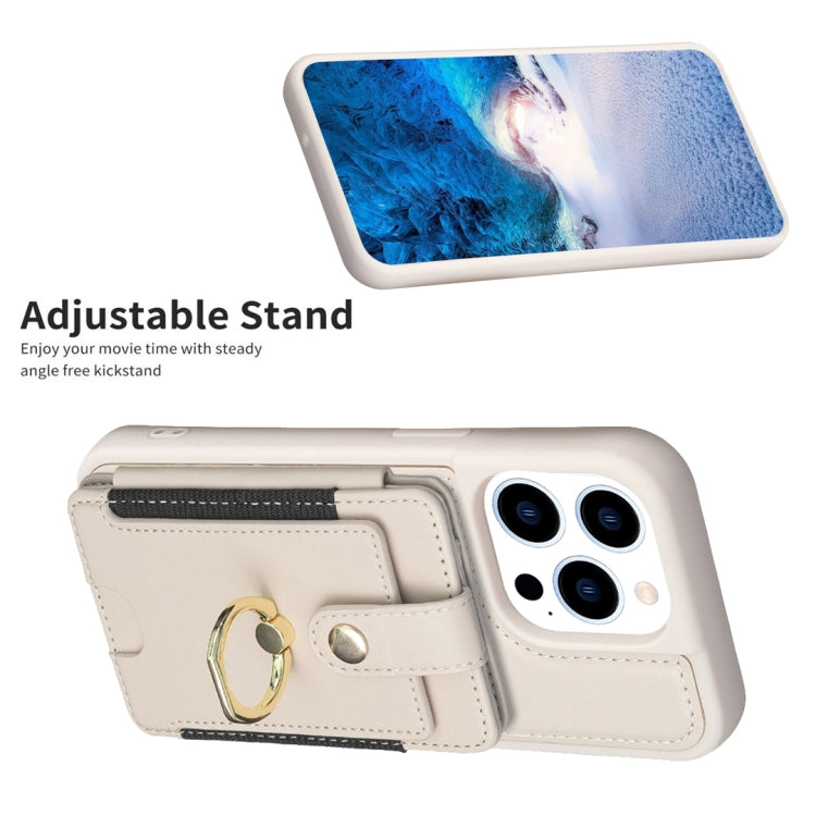 For iPhone 15 Pro BF27 Metal Ring Card Bag Holder Phone Case(Beige) - HoMEdemic™ 