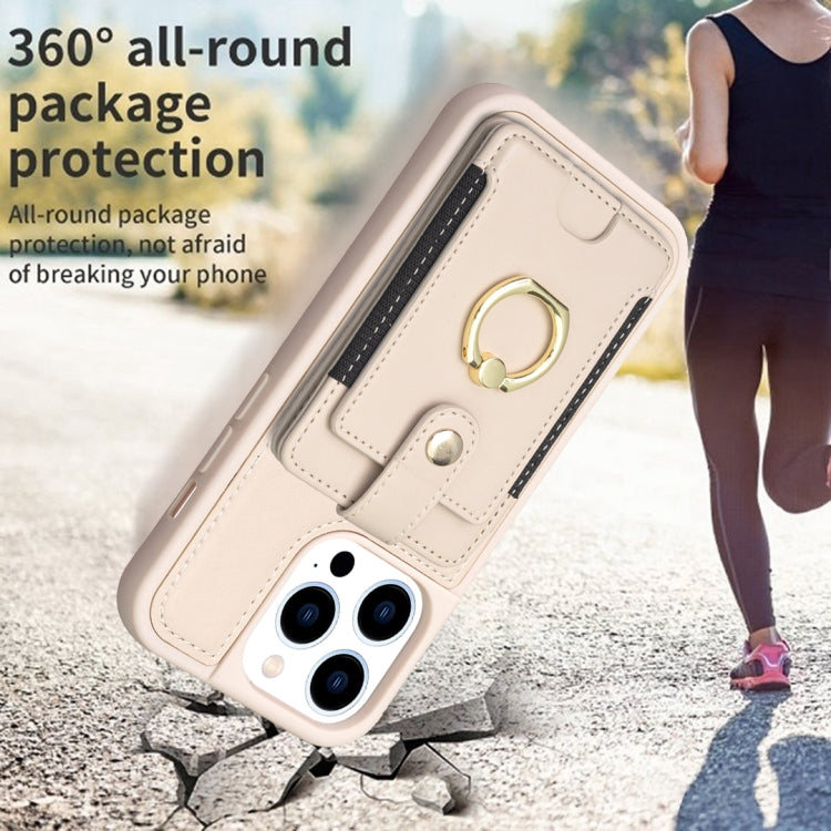 For iPhone 15 Pro BF27 Metal Ring Card Bag Holder Phone Case(Beige) - HoMEdemic™ 