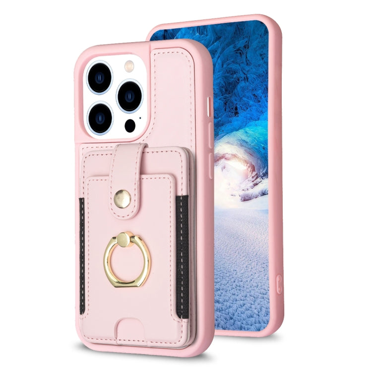 For iPhone 15 Pro BF27 Metal Ring Card Bag Holder Phone Case(Pink) - HoMEdemic™ 