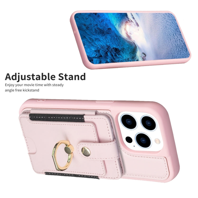 For iPhone 15 Pro BF27 Metal Ring Card Bag Holder Phone Case(Pink) - HoMEdemic™ 
