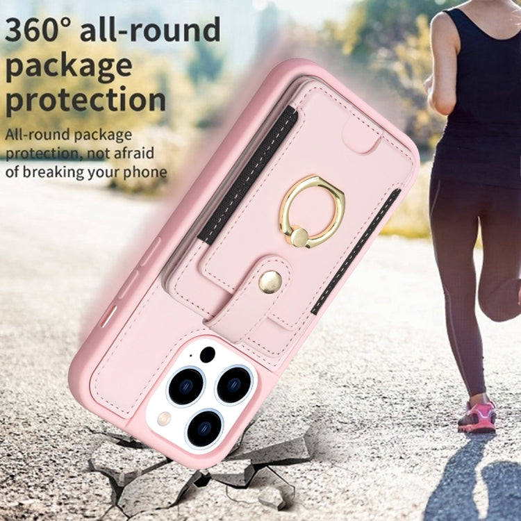 For iPhone 15 Pro BF27 Metal Ring Card Bag Holder Phone Case(Pink) - HoMEdemic™ 