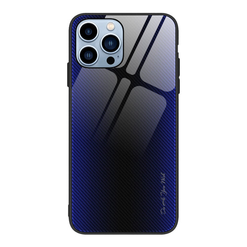 For iPhone 15 Pro Max Texture Gradient Glass TPU Phone Case(Dark Blue) - HoMEdemic™ 