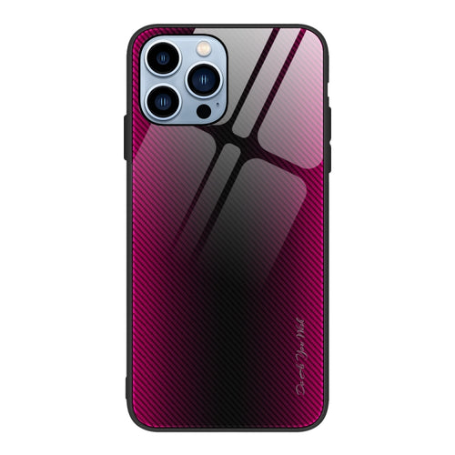 For iPhone 15 Pro Max Texture Gradient Glass TPU Phone Case(Rose Red) - HoMEdemic™ 