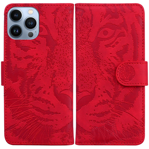 For iPhone 15 Pro Max Tiger Embossing Pattern Leather Phone Case(Red) - HoMEdemic™ 