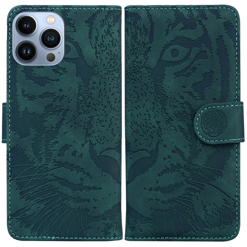 For iPhone 15 Pro Max Tiger Embossing Pattern Leather Phone Case(Green) - HoMEdemic™ 