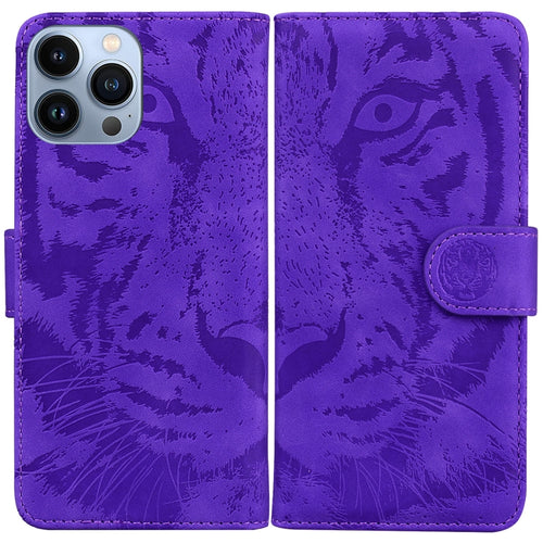 For iPhone 15 Pro Max Tiger Embossing Pattern Leather Phone Case(Purple) - HoMEdemic™ 