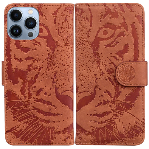 For iPhone 15 Pro Max Tiger Embossing Pattern Leather Phone Case(Brown) - HoMEdemic™ 