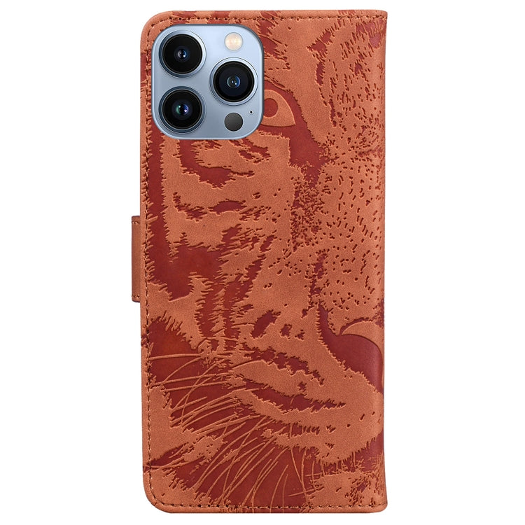 For iPhone 15 Pro Tiger Embossing Pattern Leather Phone Case(Brown) - HoMEdemic™ 
