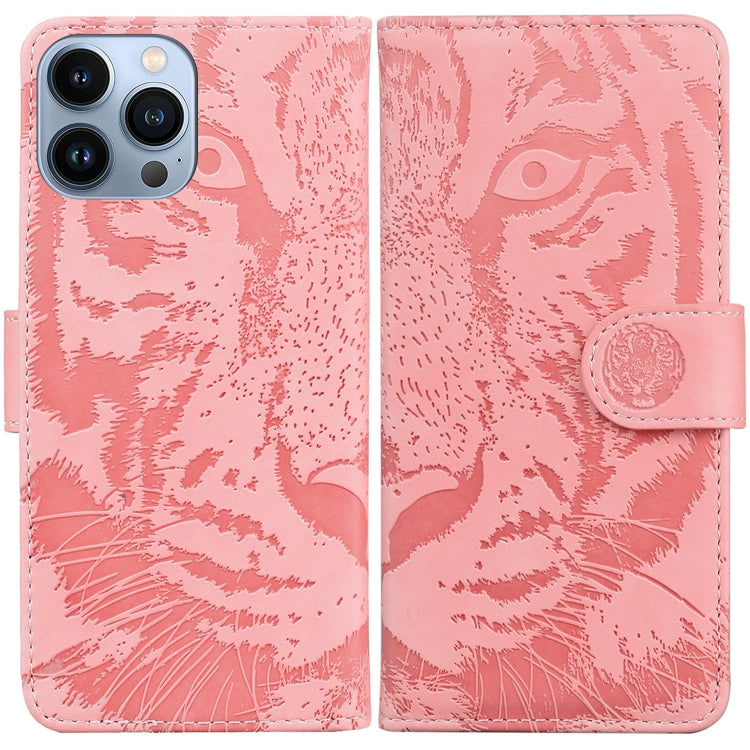 For iPhone 15 Pro Tiger Embossing Pattern Leather Phone Case(Pink) - HoMEdemic™ 