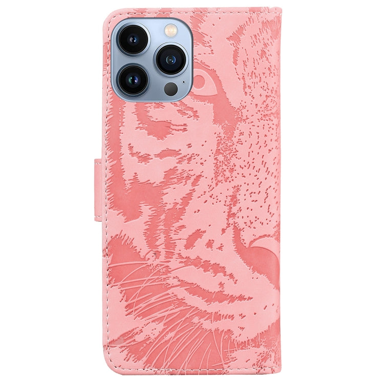 For iPhone 15 Pro Tiger Embossing Pattern Leather Phone Case(Pink) - HoMEdemic™ 
