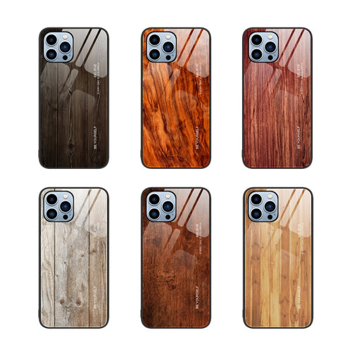 For iPhone 15 Pro Max Wood Grain Glass Phone Case(Black) - HoMEdemic™ 