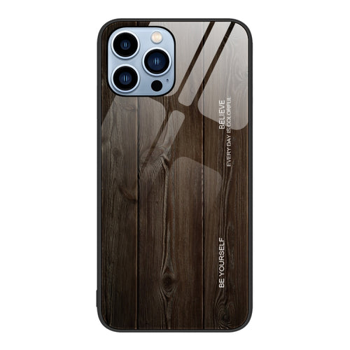 For iPhone 15 Pro Max Wood Grain Glass Phone Case(Black) - HoMEdemic™ 