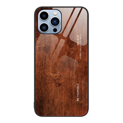 For iPhone 15 Pro Max Wood Grain Glass Phone Case(Dark Brown) - HoMEdemic™ 