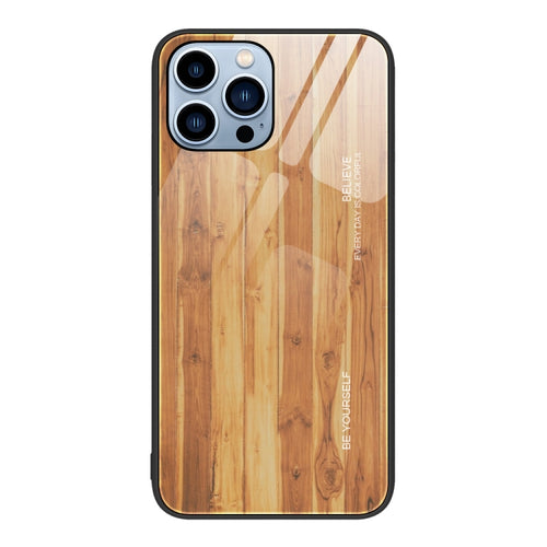 For iPhone 15 Pro Max Wood Grain Glass Phone Case(Yellow) - HoMEdemic™ 