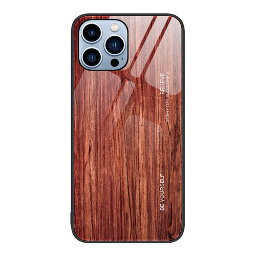 For iPhone 15 Pro Max Wood Grain Glass Phone Case(Coffee) - HoMEdemic™ 