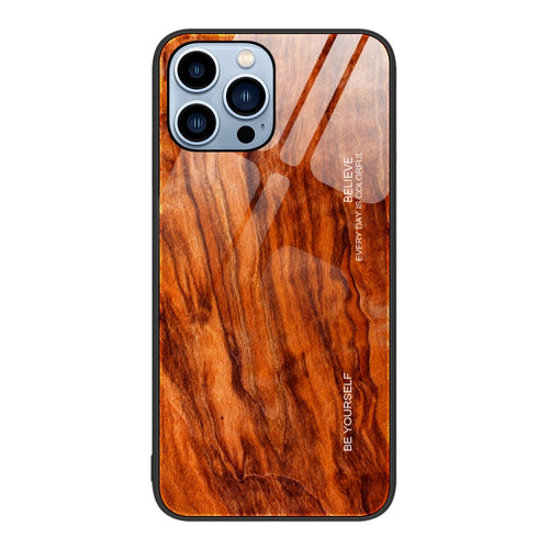 For iPhone 15 Pro Max Wood Grain Glass Phone Case(Light Brown) - HoMEdemic™ 