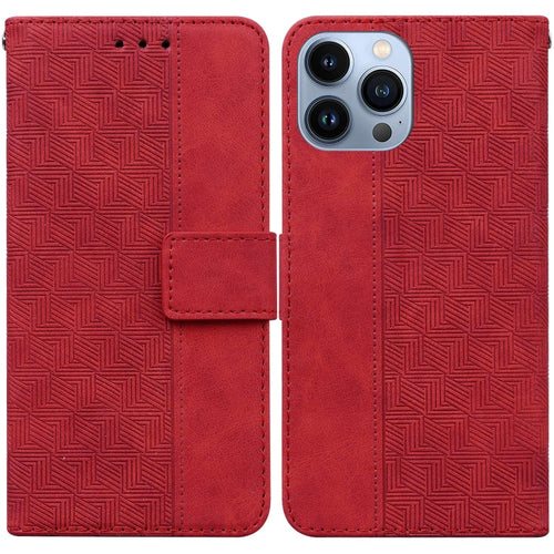 For iPhone 15 Pro Max Geometric Embossed Leather Phone Case(Red) - HoMEdemic™ 