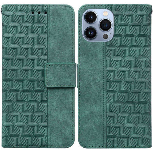 For iPhone 15 Pro Max Geometric Embossed Leather Phone Case(Green) - HoMEdemic™ 