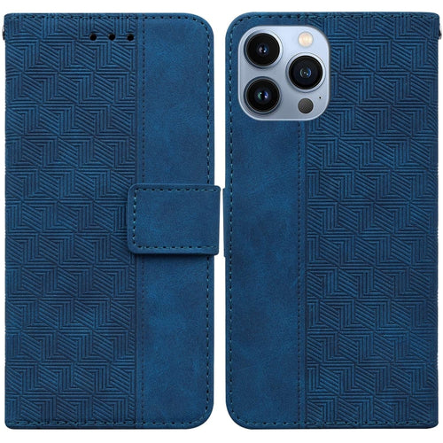 For iPhone 15 Pro Max Geometric Embossed Leather Phone Case(Blue) - HoMEdemic™ 