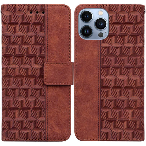 For iPhone 15 Pro Max Geometric Embossed Leather Phone Case(Brown) - HoMEdemic™ 