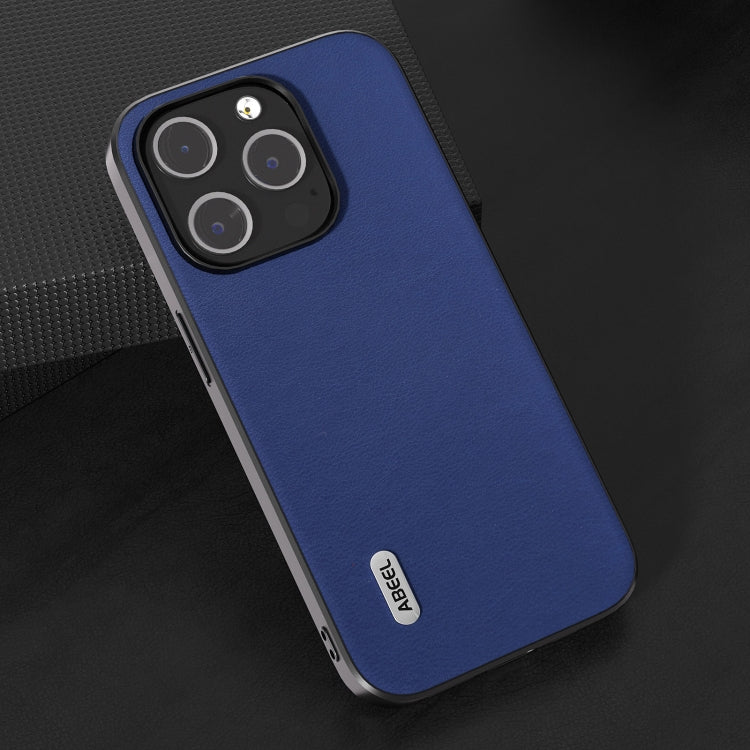 For iPhone 15 Pro ABEEL Haze Texture PU Phone Case(Dark Blue) - HoMEdemic™ 