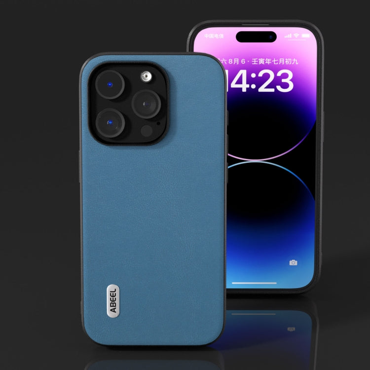For iPhone 15 Pro ABEEL Haze Texture PU Phone Case(Sky Blue) - HoMEdemic™ 