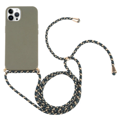 For iPhone 15 Pro Max Wheat Straw TPU Shockproof Phone Case with Neck Lanyard(Dark Green) - HoMEdemic™ 