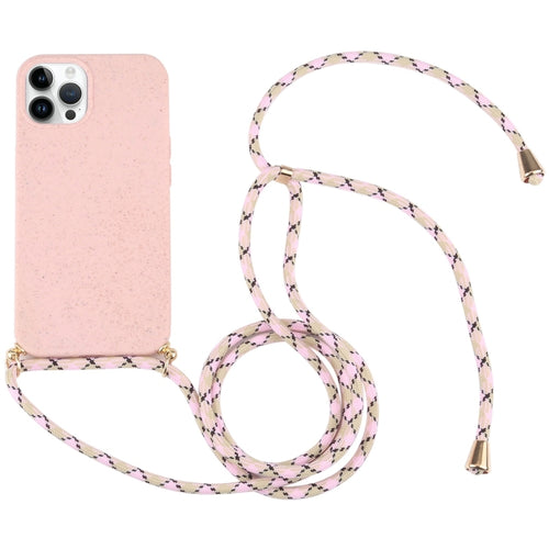 For iPhone 15 Pro Max Wheat Straw TPU Shockproof Phone Case with Neck Lanyard(Pink) - HoMEdemic™ 