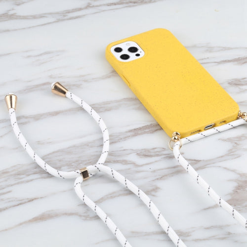 For iPhone 15 Pro Max Wheat Straw TPU Shockproof Phone Case with Neck Lanyard(Yellow) - HoMEdemic™ 