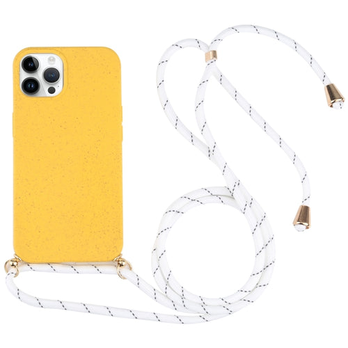 For iPhone 15 Pro Max Wheat Straw TPU Shockproof Phone Case with Neck Lanyard(Yellow) - HoMEdemic™ 