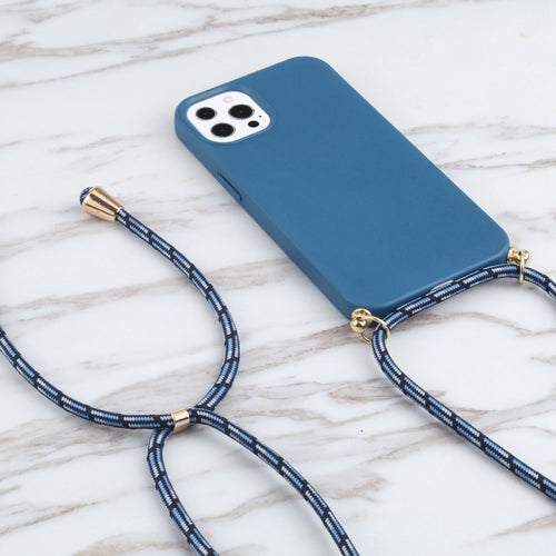 For iPhone 15 Pro Max Wheat Straw TPU Shockproof Phone Case with Neck Lanyard(Blue) - HoMEdemic™ 