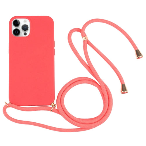 For iPhone 15 Pro Max Wheat Straw TPU Shockproof Phone Case with Neck Lanyard(Red) - HoMEdemic™ 