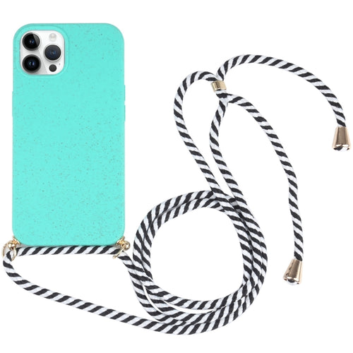 For iPhone 15 Pro Max Wheat Straw TPU Shockproof Phone Case with Neck Lanyard(Green) - HoMEdemic™ 