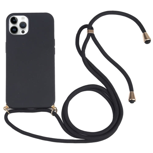 For iPhone 15 Pro Max Wheat Straw TPU Shockproof Phone Case with Neck Lanyard(Black) - HoMEdemic™ 