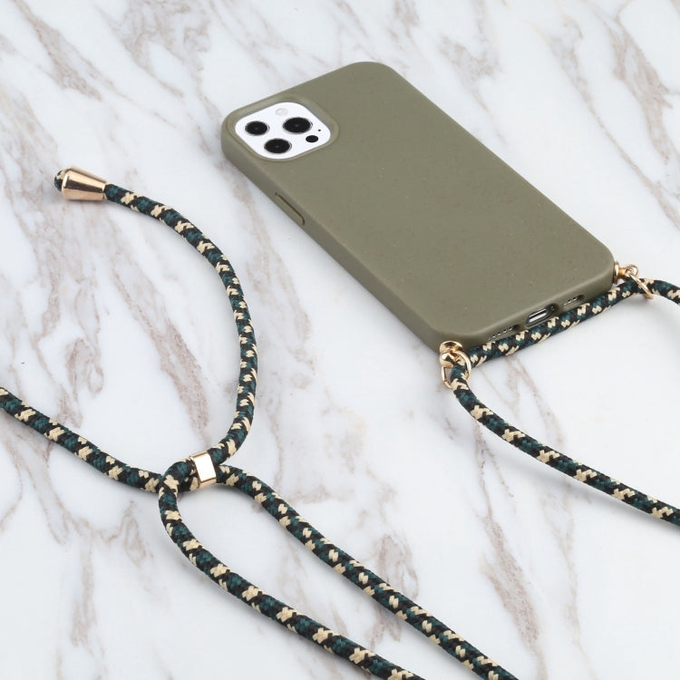 For iPhone 15 Pro Wheat Straw TPU Shockproof Phone Case with Neck Lanyard(Dark Green) - HoMEdemic™ 
