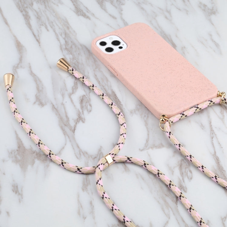 For iPhone 15 Pro Wheat Straw TPU Shockproof Phone Case with Neck Lanyard(Pink) - HoMEdemic™ 