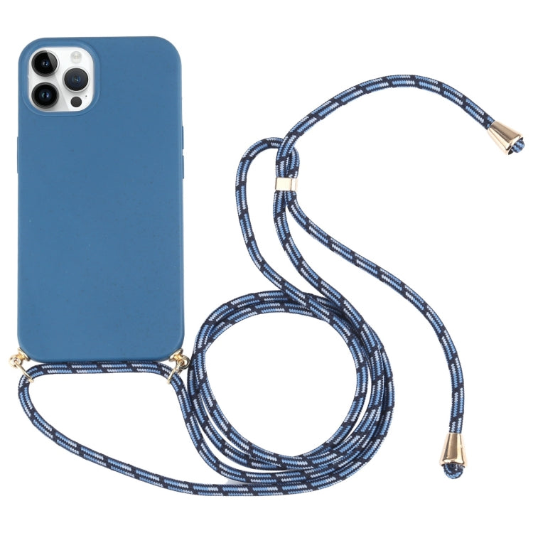 For iPhone 15 Pro Wheat Straw TPU Shockproof Phone Case with Neck Lanyard(Blue) - HoMEdemic™ 