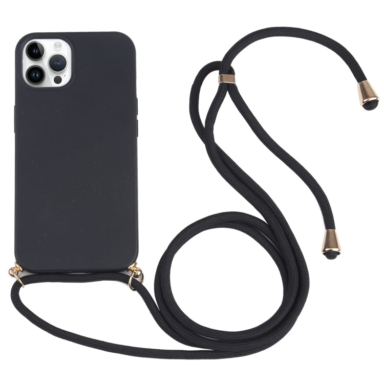 For iPhone 15 Pro Wheat Straw TPU Shockproof Phone Case with Neck Lanyard(Black) - HoMEdemic™ 