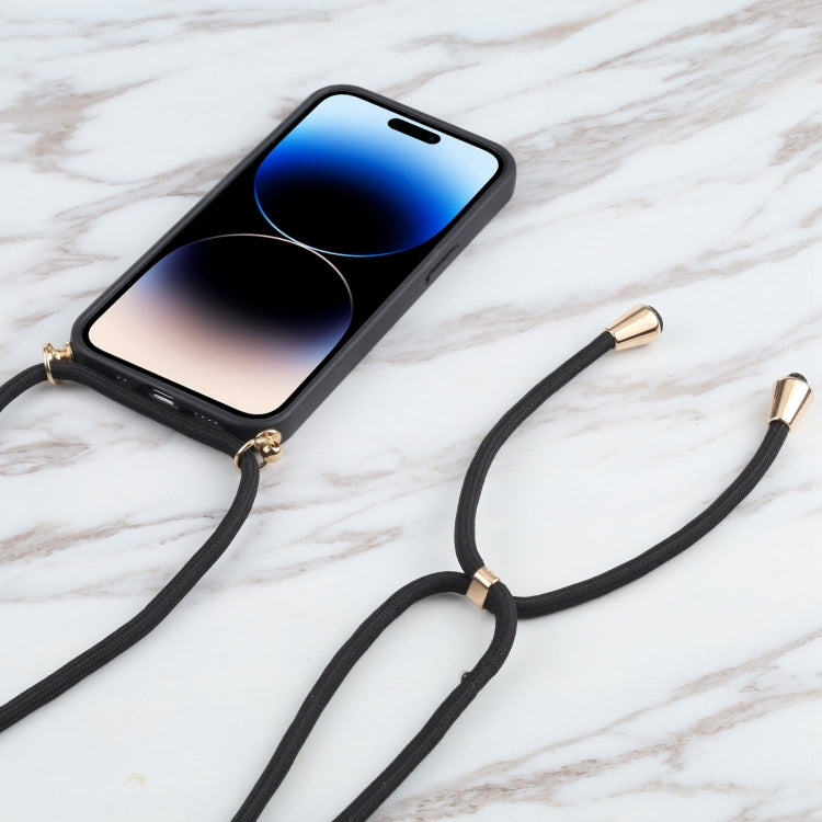 For iPhone 15 Pro Wheat Straw TPU Shockproof Phone Case with Neck Lanyard(Black) - HoMEdemic™ 