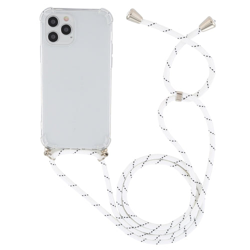 For iPhone 15 Pro Max Four-Corner Shockproof Transparent TPU Case with Lanyard(White Black) - HoMEdemic™ 